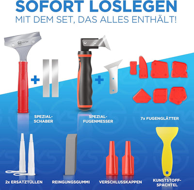 KISTEK® Silikonentferner Set (18-teilig) zur Silikon Entfernung und Erneuerung von Acryl- & Silikonf
