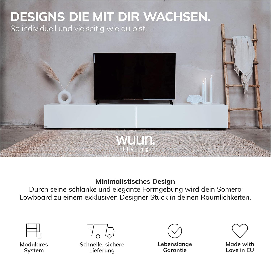 Wuun® TV Lowboard TV Board hängend I 100cm-280cm I Hängeschrank Wohnwand/Somero Weiss-Matt I 100cm 1
