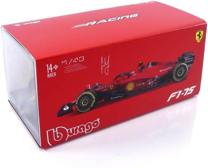 Bburago 1:43 F1 2022 Ferrari F1-75 with Helmet SAINZ, Assorted Colours