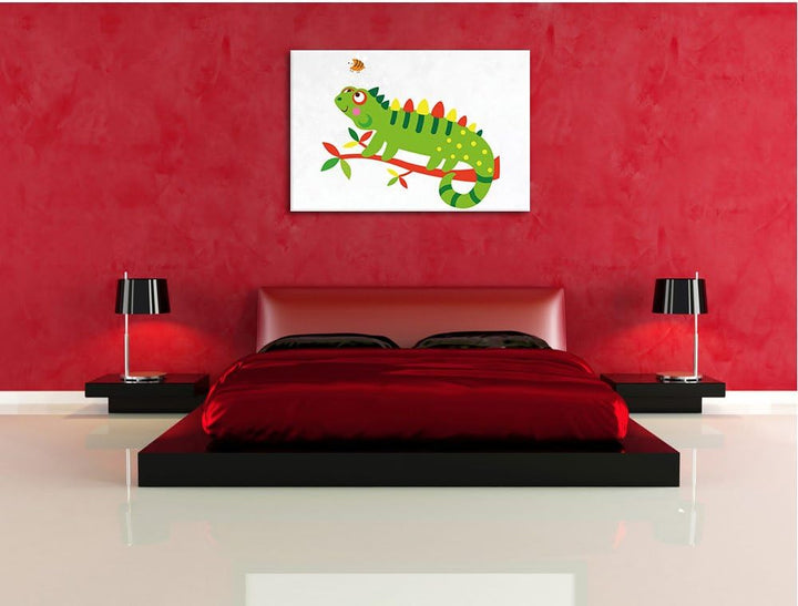 Niedliches Chamäleon weiss, Format: 100x70 auf Leinwand, XXL riesige Bilder fertig gerahmt mit Keilr