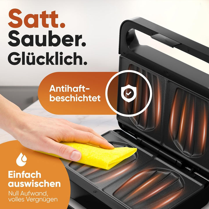 ProfiCook® Sandwichmaker | muschelförmige Sandwiches mit extra viel Füllung | antihaftbeschichtet |