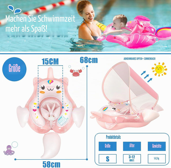 Baby Schwimmring mit UPF50+Sonnendach für ab 3-24 Monate,Aufblasbare Schwimmtrainer Schwimmhilfe Bab