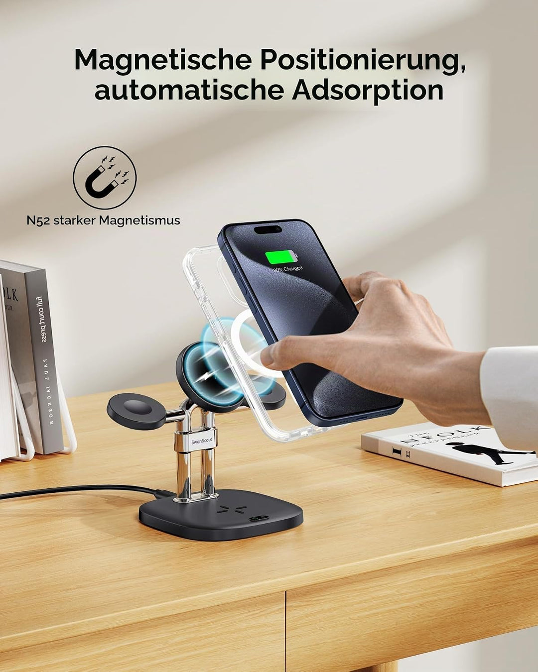 Fast Dual Ladestation für Apple Watch 11/Ultra 3/SE 3, Induktive Ladestation für iPhone Air/17 Pro M