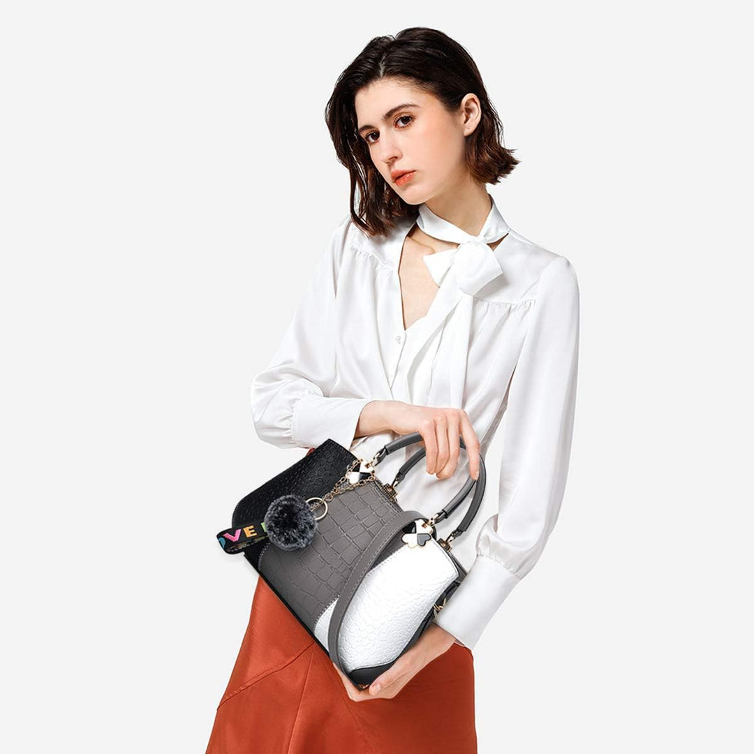 NICOLE &amp; DORIS 2024 Neue Frauen Tasche Damen Leder Handtasche Mode Umhängetasche Mit Pompon abnehmba