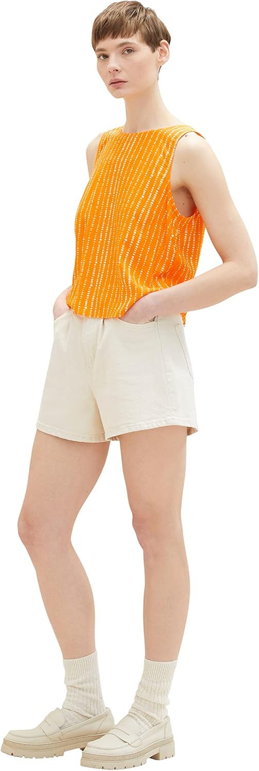 TOM TAILOR Denim Damen Blusen Top mit Bindedetail & Muster S 31713 - Mango Batik Vichy Print, S 3171