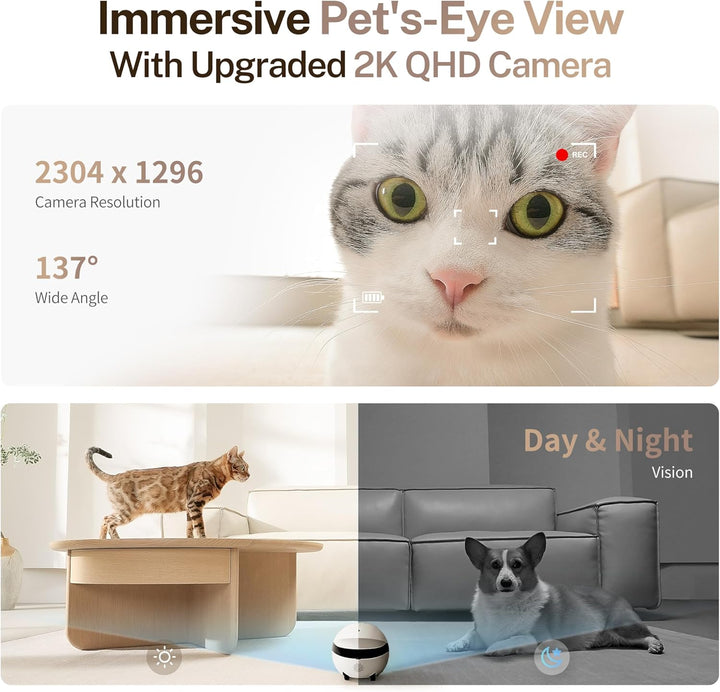 Enabot EBO ROLA Mini 2K Heimtierkamera mit EBO ROLA-PET App,WLAN Mobiler Überwachungskamera Innen mi