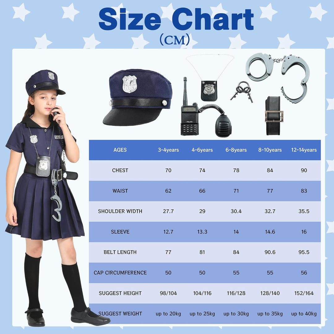 Sincere Party Mädchen Polizist Kostüm,Cutie Cop Dress Up Rollenspiel Set für Mädchen 8-10 Jahre, 8-1
