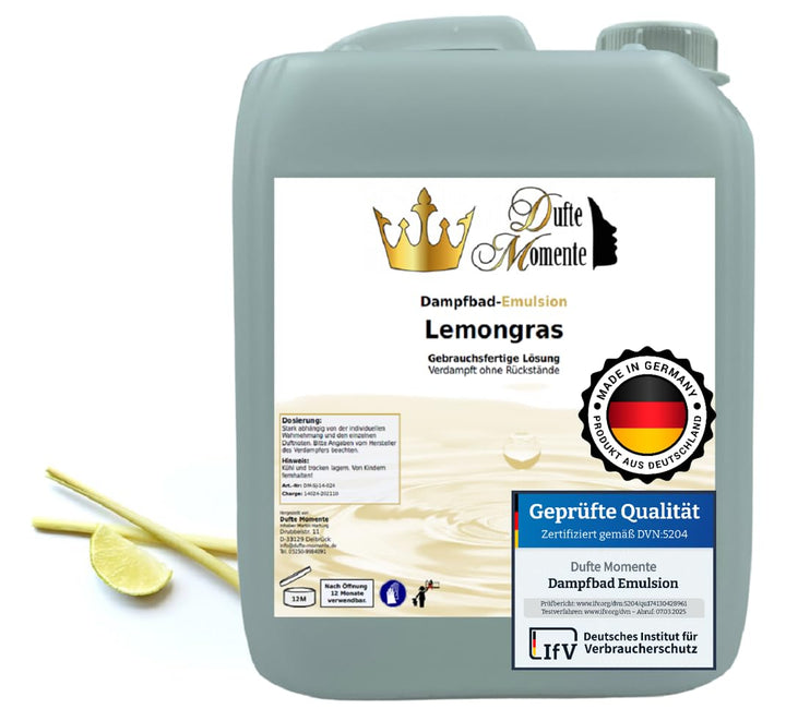Dufte Momente | Dampfbad Emulsion 5 Liter Lemongras | geprüfte Qualität | mit naturreinen und natürl
