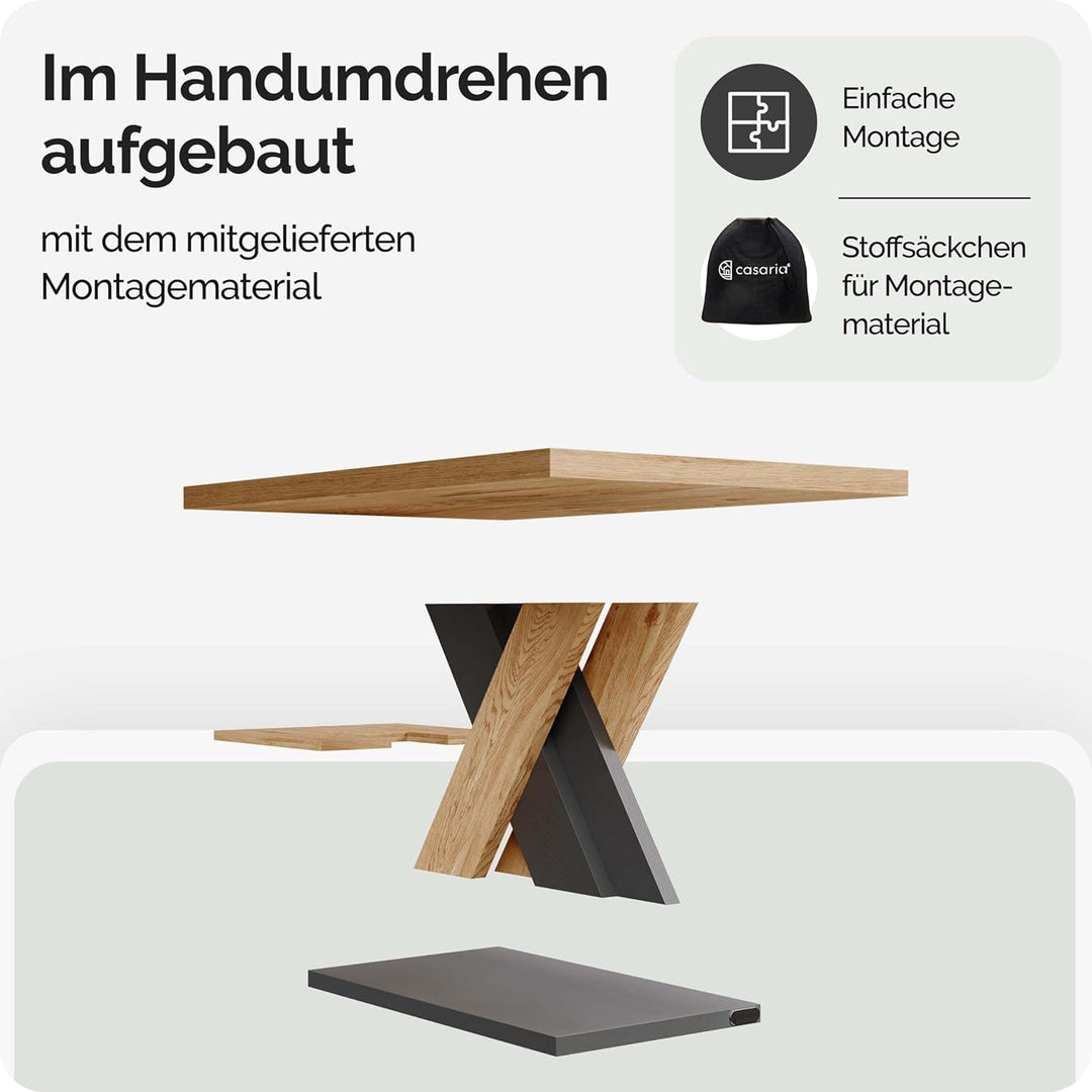Casaria® Couchtisch Grau Holz Stauraum Ablage Kratzfest Modern Rechteckig 50kg Belastbar Beistelltis
