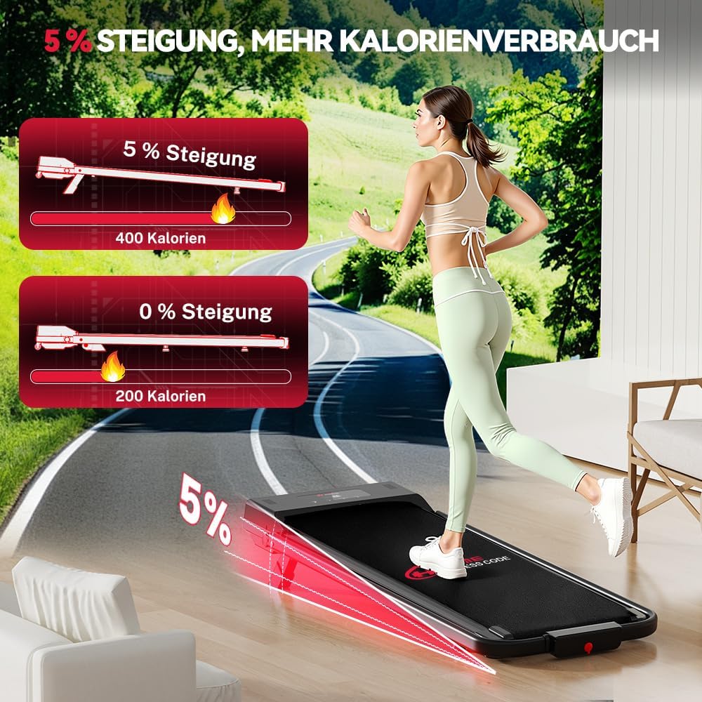 HomeFitnessCode Laufband Klappbar mit Neigung - Walking Pad für Zuhause Klein Laufpad mit Steigung W