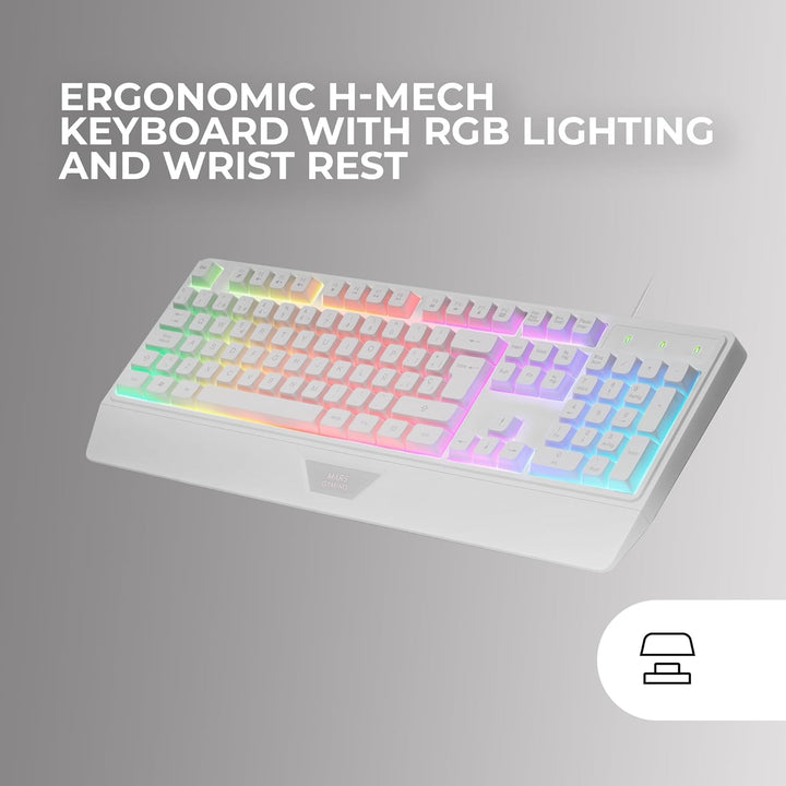 Mars Gaming MCP124PRO, Spanisch, Gaming-Combo 4in1, RGB H-Mech-Tastatur mit Handballenauflage, RGB-M