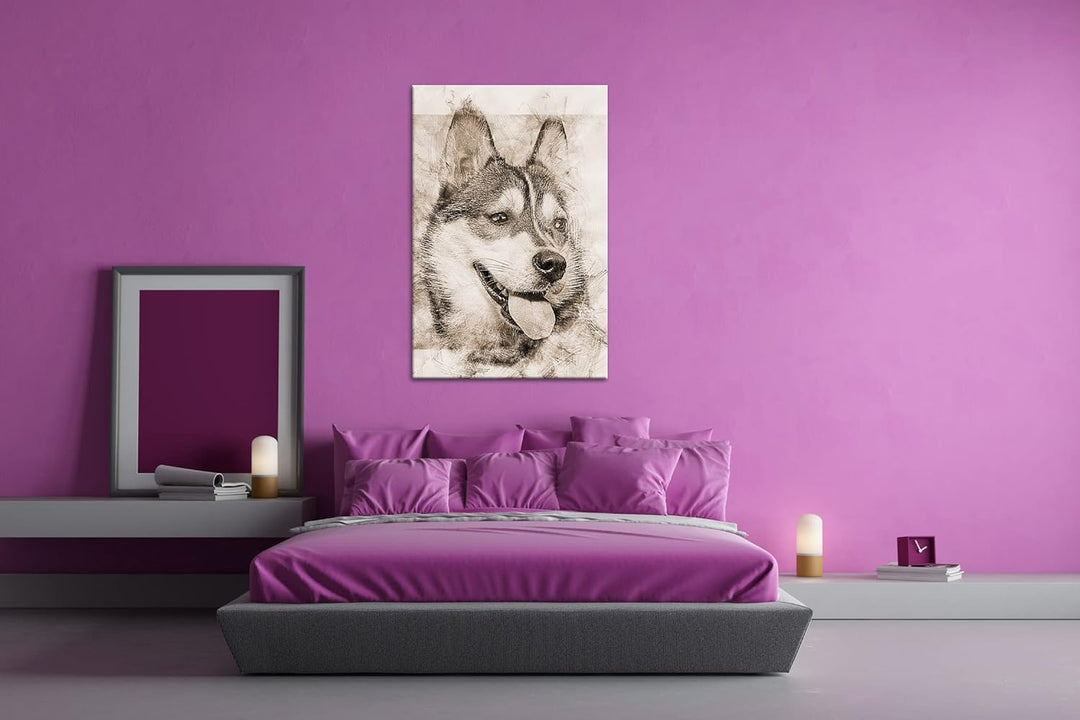 deyoli friedlicher Hund Effekt: Sepia Format: 80x60 als Leinwandbild, Motiv fertig gerahmt auf Echth