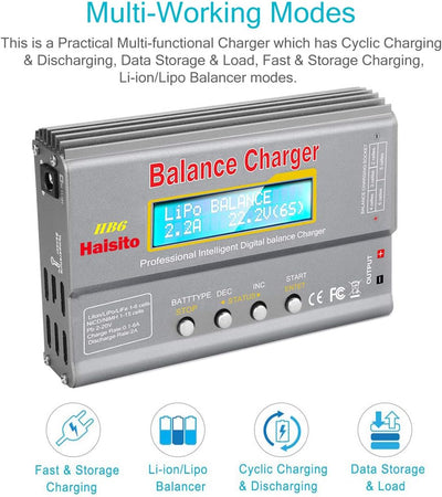 Haisito Balance Ladegerät 80W 6A Lipo Ladegerät für LiPo/Li-Ion/Life Akku (1-6S), NiMH/NiCd (1-15S),