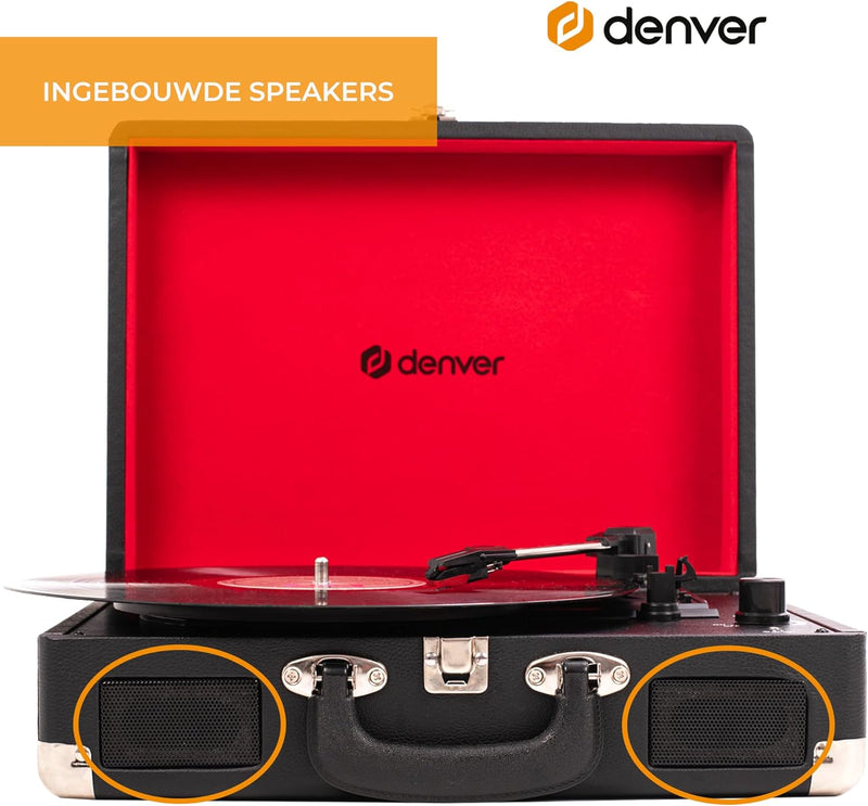 Denver VPL120 Plattenspieler mit Eingebauten Lautsprechern, Tragbaren Schallplattenspieler mit Aux E