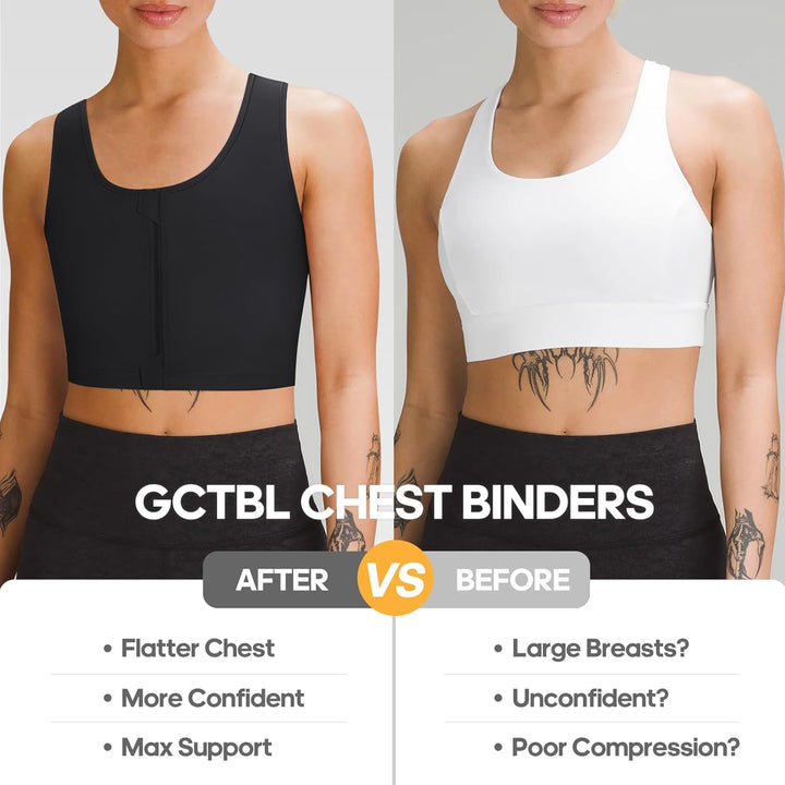 Trans Binder Transgender FTM Zip Up Atmungsaktives Halbes Brust Binder Schwarz XL, Schwarz XL