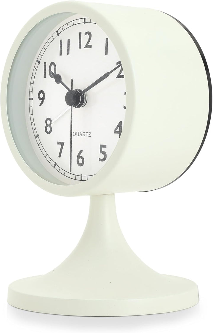 Lafocuse Metall Wecker Weiss Retro Klassisch, Wecker Lautlos Ohne Ticken mit Nachtlicht und Schlumme
