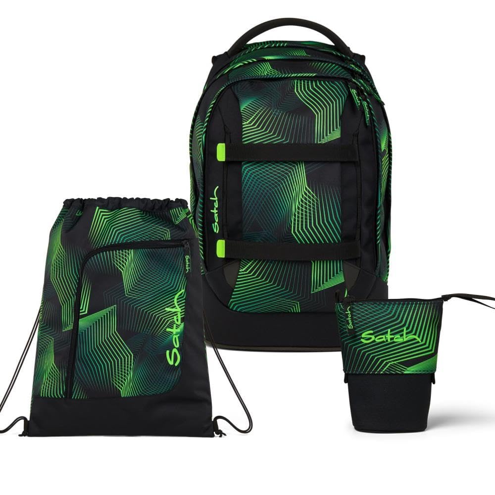 Satch Pack Pencil Slider Light Edition Schulrucksack Set 3tlg. inkl. Sportbeutel (Seismic Green), Se