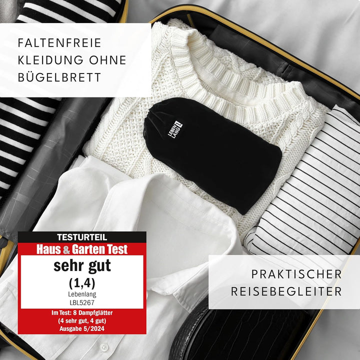 LEBENLANG Steamer Dampfglätter Reise - Kompakt Faltbar & Inkl. Reise Set I Hand Reisesteamer mini ha