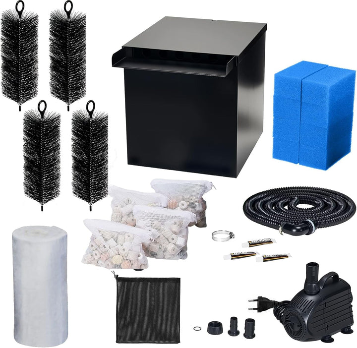 Biling Wasserfall für Gartenteich mit Filterfunktion, Schwarze Edelstahl Wasserfälle Bachläufe Set m