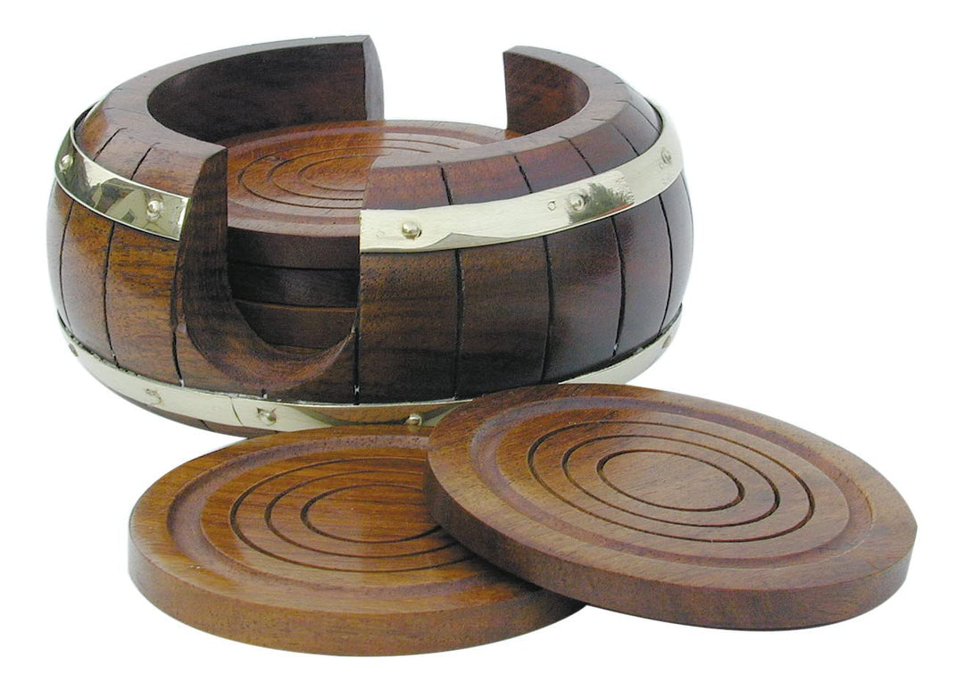 6 Untersetzer Esstisch Holz/Messing H=6cm Ø=13cm Sea-Club Maritime Deko