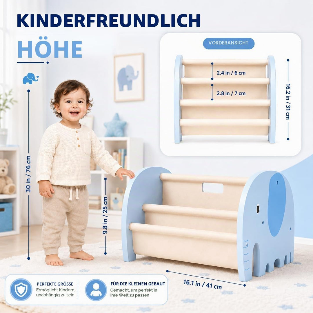 Kinder Bücherregal aus Holz,Montessori Baby Bücherregal mit 4 Ebenen für Kinderzimmer,Tragbares Kind