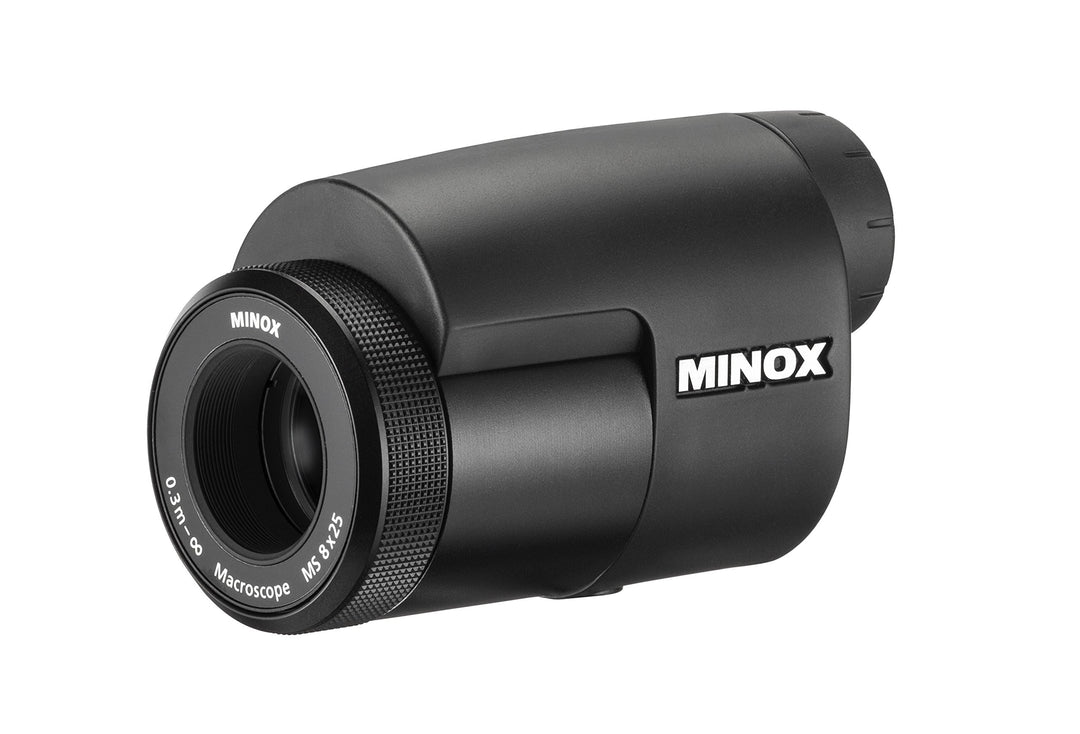 MINOX MS 8x25 Macroscope Schwarz – Miniteleskop im handlichen Format für Outdoor & Alltag – Inkl. Be