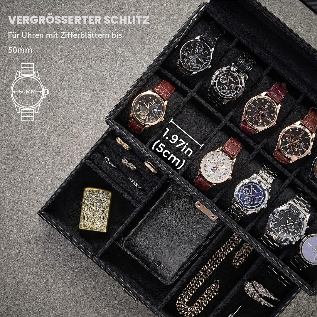 ProCase 12 Slot Uhrenbox für Herren，Uhrenkasten mit Schublade, Men’s Watch Box, Uhrenaufbewahrung Uh