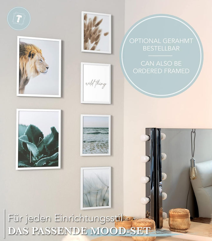 Papierschmiede® XL Mood Poster Set Pampas Wild, Deko Bilder Wohnzimmer, 2x DIN A2 (ca. 59x42) und 4x