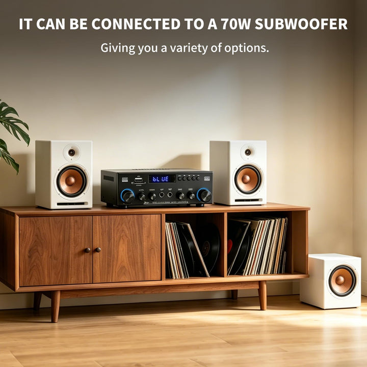 2.1-Kanal Bluetooth 5.3 HiFi-Verstärker mit Subwoofer – 1000W Peak | (50W+50W RMS) SD/USB/FM Radio |