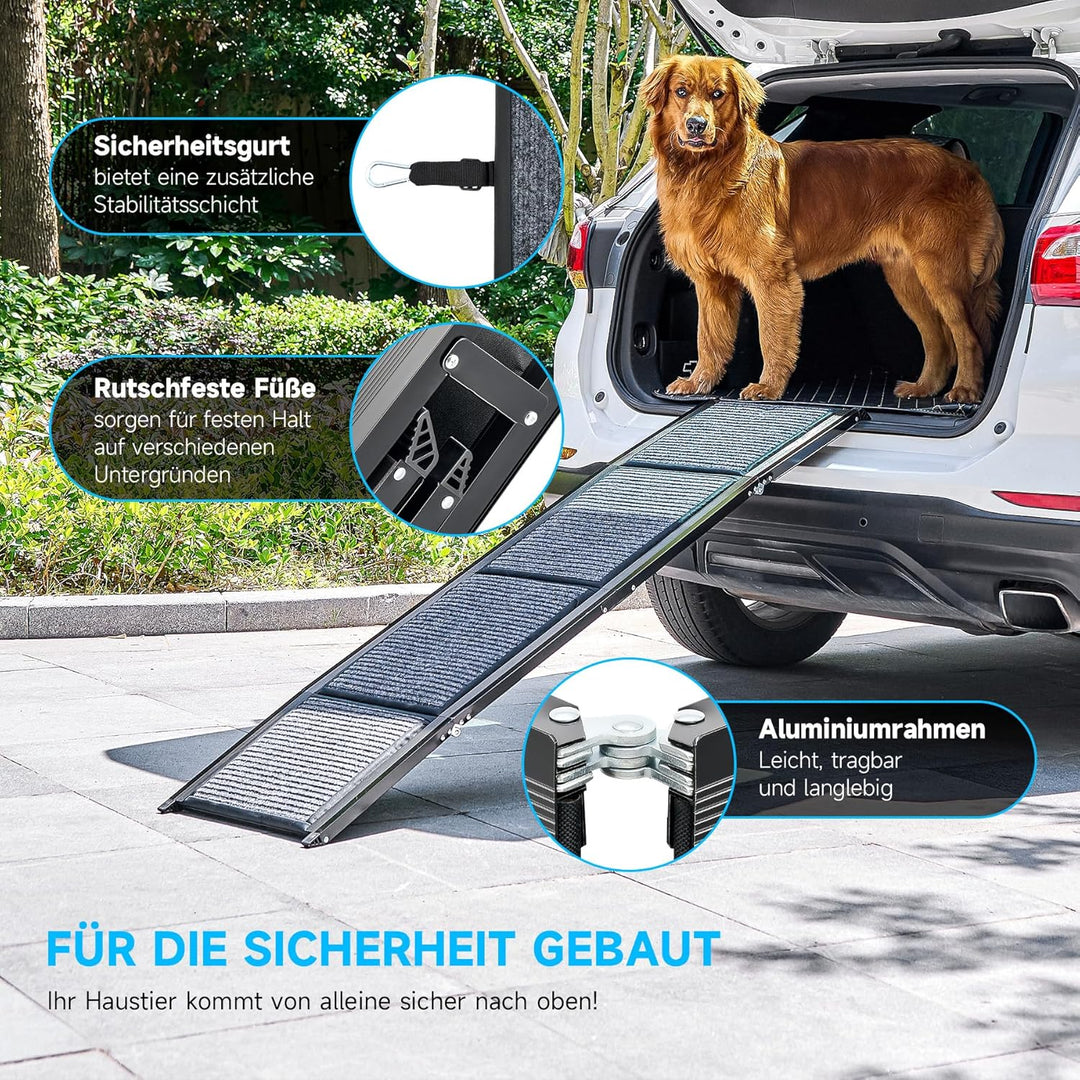 CO-Z Hunderampe Auto klappbar 170cm Leichteres EIN- und Aussteigen für kleine und grosse Hunde bis 9