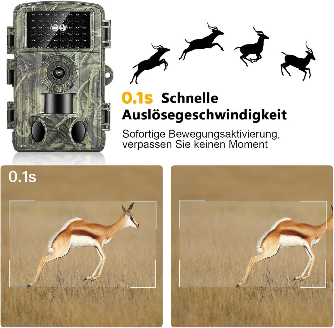 Wildkamera WLAN, 4K Video Wildtierkamera WiFi, 32GB 120° Testsieger 60MP mit 2,0 Zoll LCD-Bildschirm