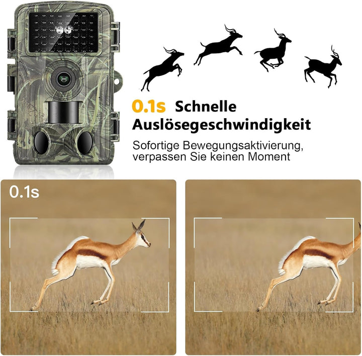 Wildkamera WLAN, 4K Video Wildtierkamera WiFi, 32GB 120° Testsieger 60MP mit 2,0 Zoll LCD-Bildschirm