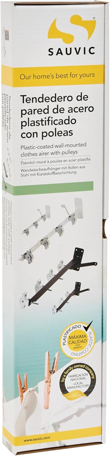 Sauvic 89396 - Wäscheständer mit 8 Riemenscheiben, kunststoffbeschichtet weiss, 55 cm.