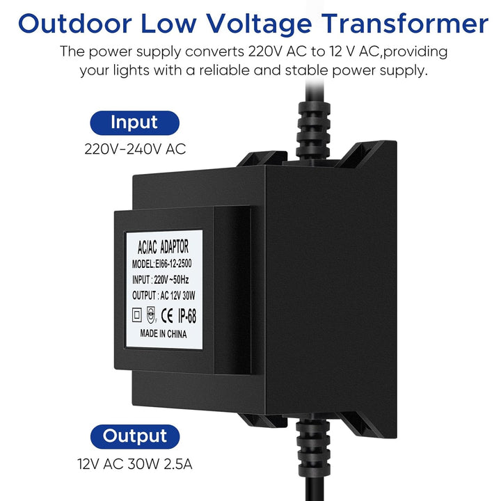 Karyoosi LED Trafo 12V Netzteil AC/AC 30W 2.5A, Aussen Stecker Netzteil Transformator IP68 für LED-B