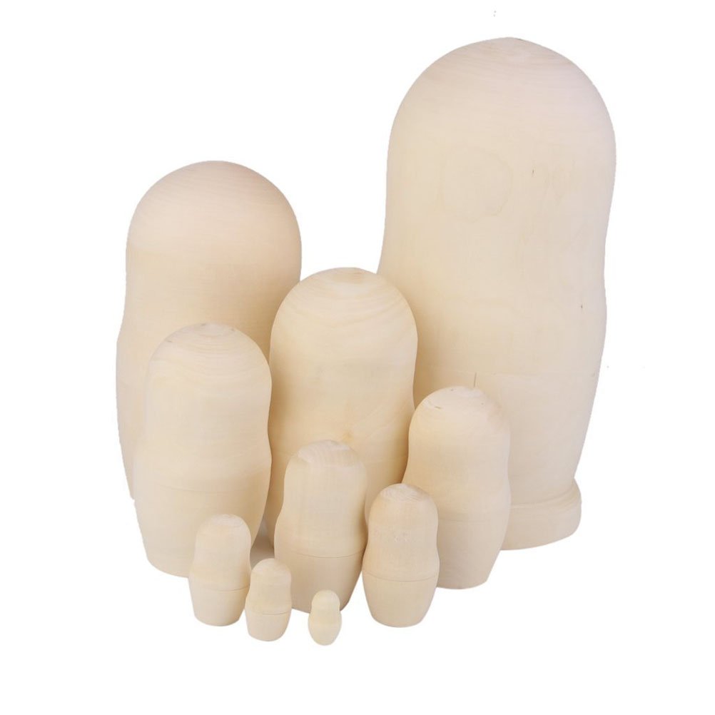 ULTNICE Puppen Rohling DIY Hölzerne Blank Russische Nesting Puppen Holz Matroschka 10pcs