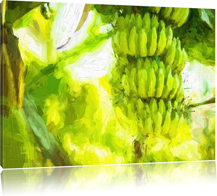 Pixxprint Bananen am Baum / 100x70cm Leinwandbild bespannt auf Holzrahmen/Wandbild Kunstdruck Dekora