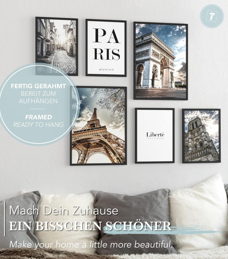 Papierschmiede® Mood Poster Set Paris, Fertiges Bilder Set mit Rahmen (Holz, schwarz), Wohnzimmer De