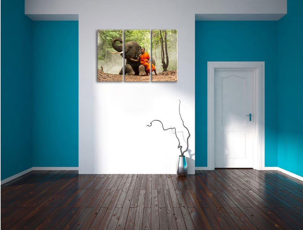 Pixxprint Mönch Elefanten Wald als Leinwandbild - Grösse: 3-Teilig (120x80cm) - Wandbild - Kunstdruc