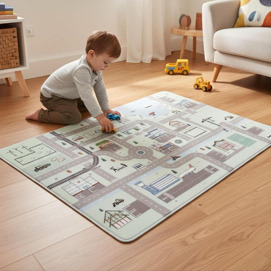 Pastell Spielteppich Strasse super Soft 1,3 x 1,8 m | geruchsneutral, Antirutsch | hochwertiger Tepp