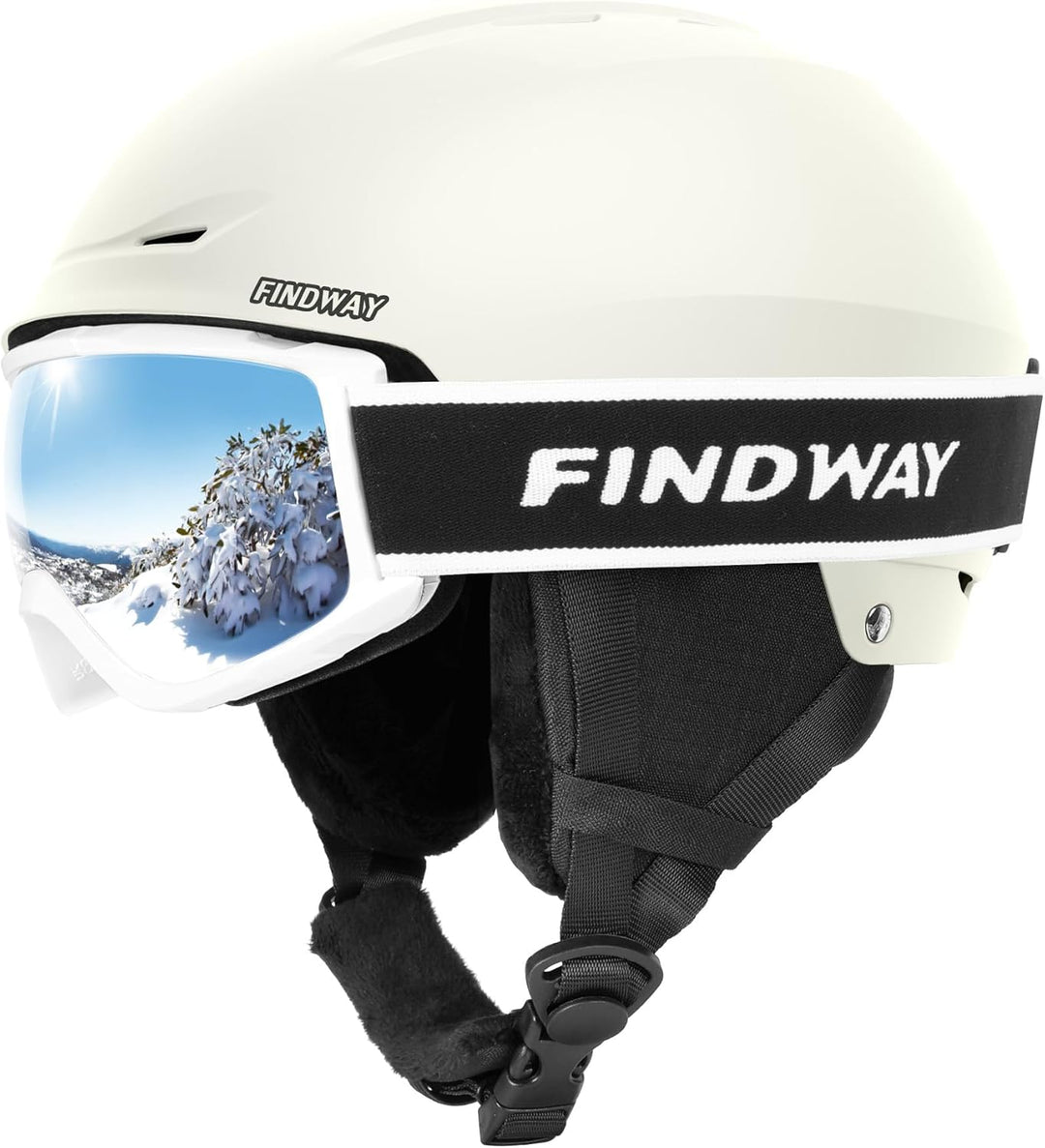 Findway Skihelm und Skibrille Set, SnowboardHelm mit Brille für Damen und Herren Erwachsene Skihelme