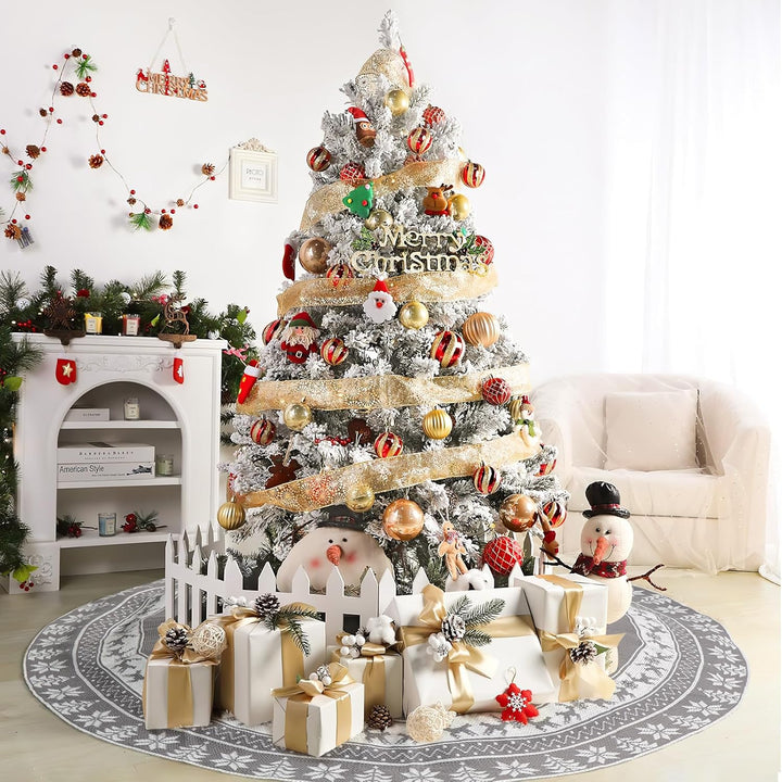 Weldomcor Weihnachtsbaum Rock 122cm Gestrickte Weihnachtsbaumdecke Pad Runde Elch Schneeflocken Gros