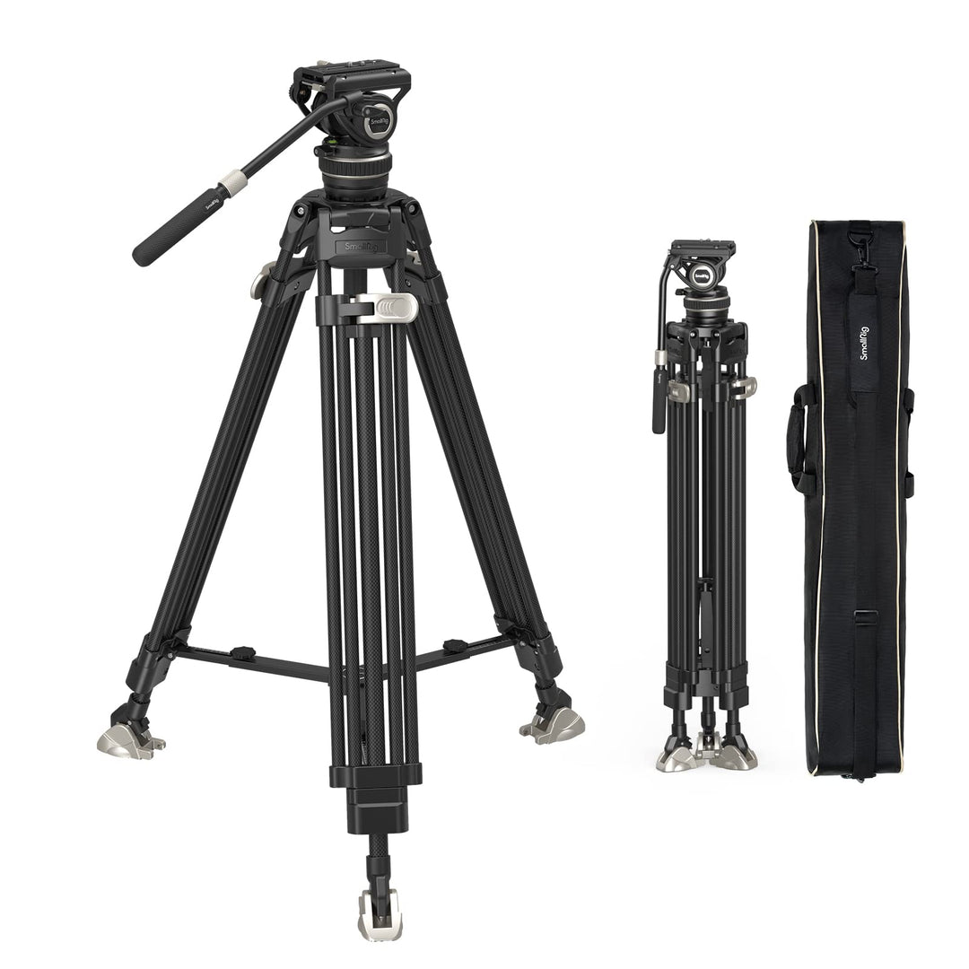 SMALLRIG 78 Zoll Videostativ Heavy Carbon Fiber Tripod, One-Step Locking System, 360°-Fluidkopf und