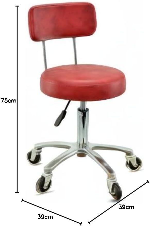 Premium Rollhocker mit Lehne in Rot - Höhenverstellbar von 50 bis 65 cm - Rundsitz - Drehhocker Arbe