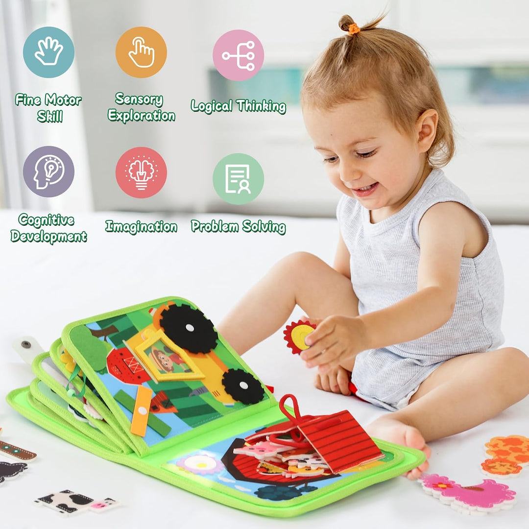 XIAPIA Montessori Busy Board ab 1 2 Jahr, Baby Spielzeug Filzbuch Bauernhof Activity Busy Book, Besc