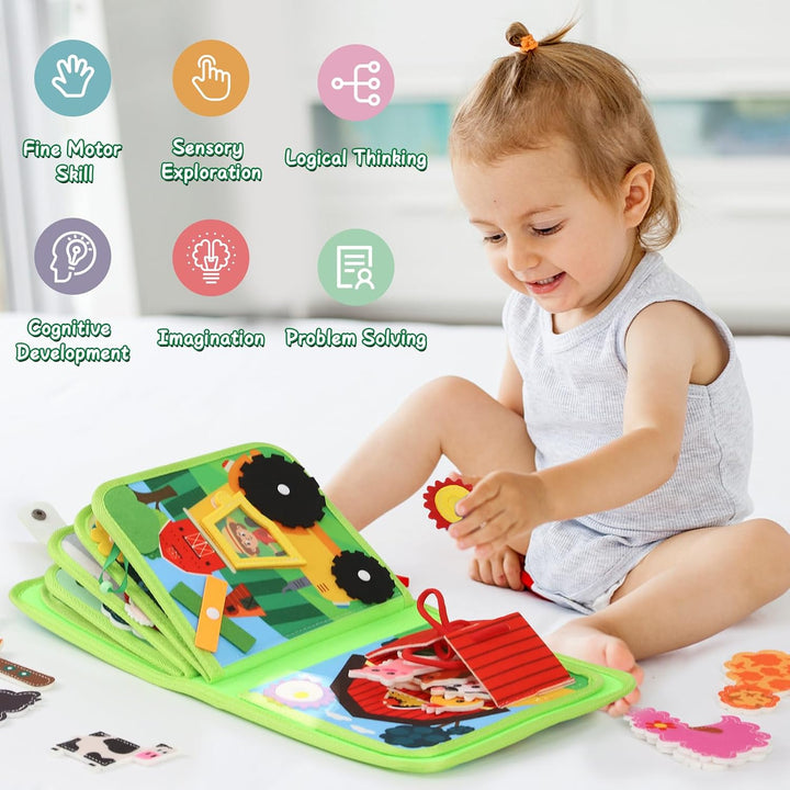XIAPIA Montessori Busy Board ab 1 2 Jahr, Baby Spielzeug Filzbuch Bauernhof Activity Busy Book, Besc