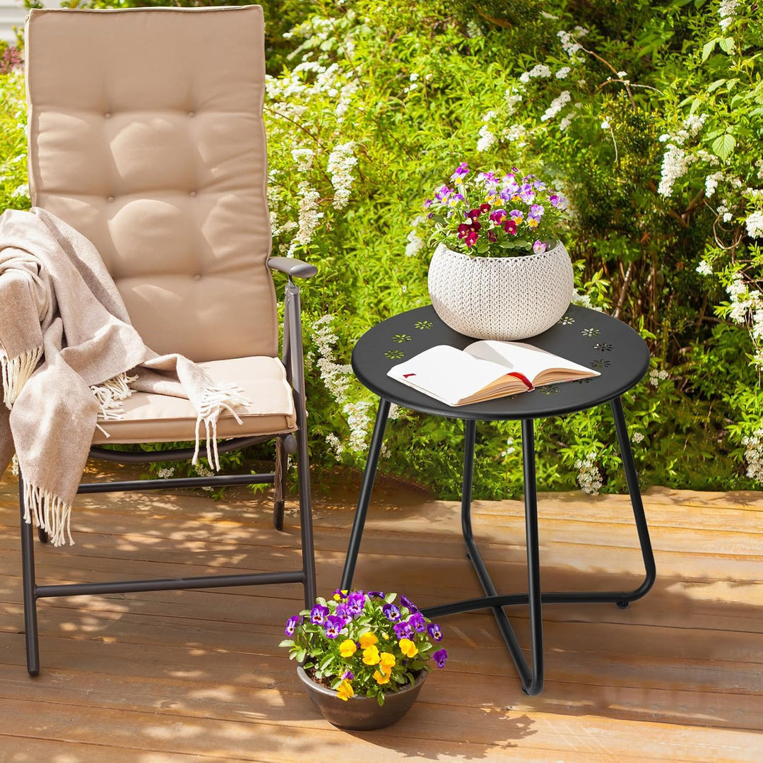 danpinera Outdoor Beistelltische mit Blumenausschnitten, Kleiner Runder Gartentisch, Wetterfester St