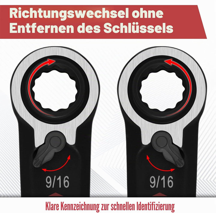 4-in-1 Umkehrbarer Ratschenschlüssel-Set SAE 9/16" 5/8" 11/16" 3/4" Doppel-Ringschlüssel-Set Ratsche