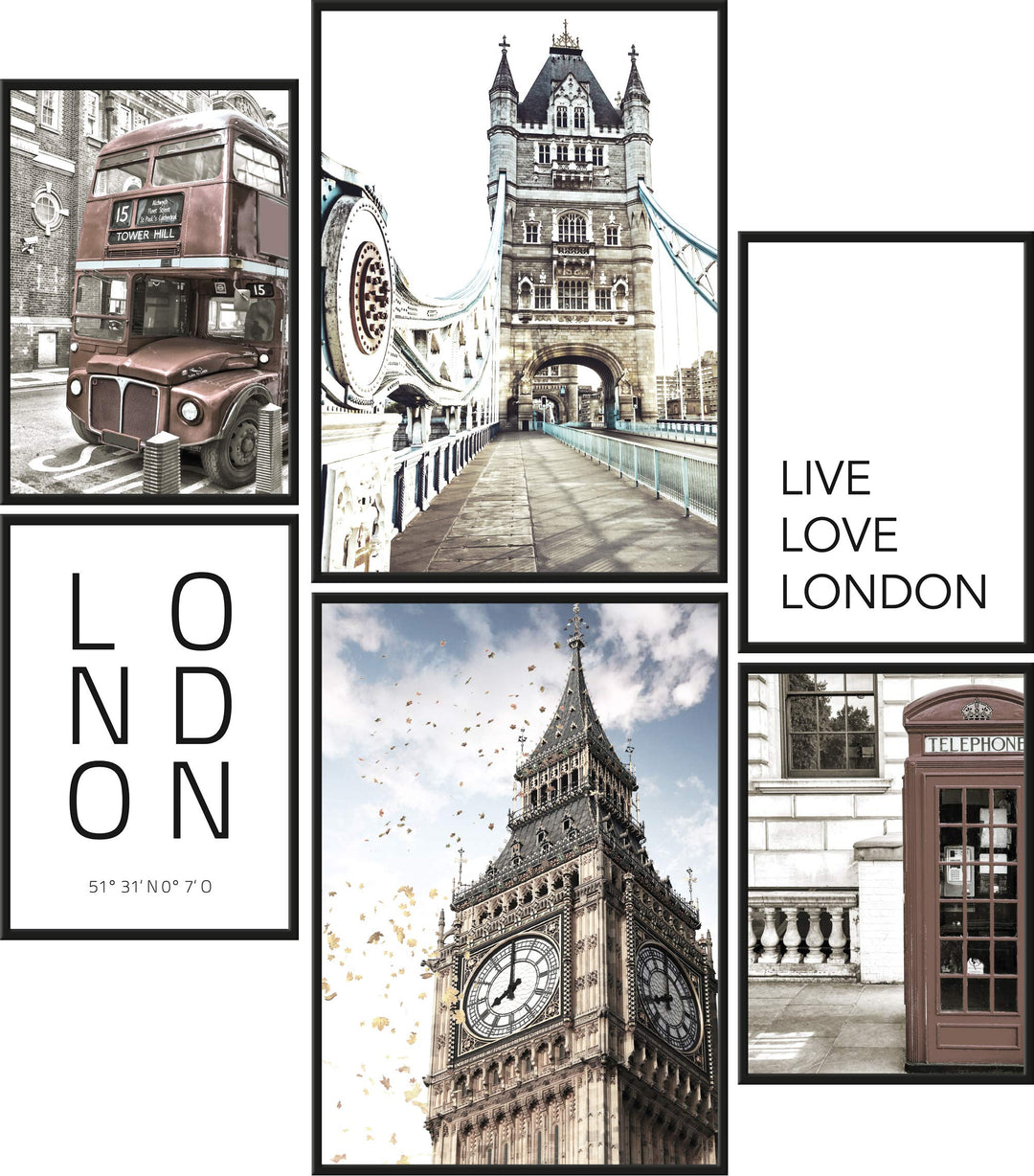 Papierschmiede® Mood Poster Set London, Bilder Wohnzimmer Deko Schlafzimmer, 2x DIN A3 und 4x DIN A4