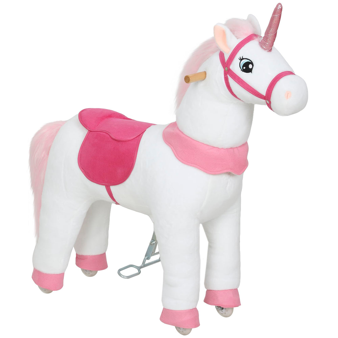 AIYAPLAY Reitpferd auf Rollen Spielpferd zum Reiten Stehpferd mit Einhorn-Design, Plüschpferd für 4-