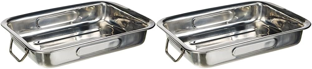 Ibili Bräter mit Griffen 25x19x5,5 cm aus Edelstahl, Silber, 23 cm (Packung mit 2) Silber 25 x 19 x